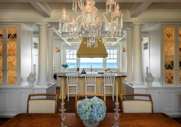 A glimpse of the kitchen from the dining room. In the evening, the dining room is filled with the warmth of the setting suns.